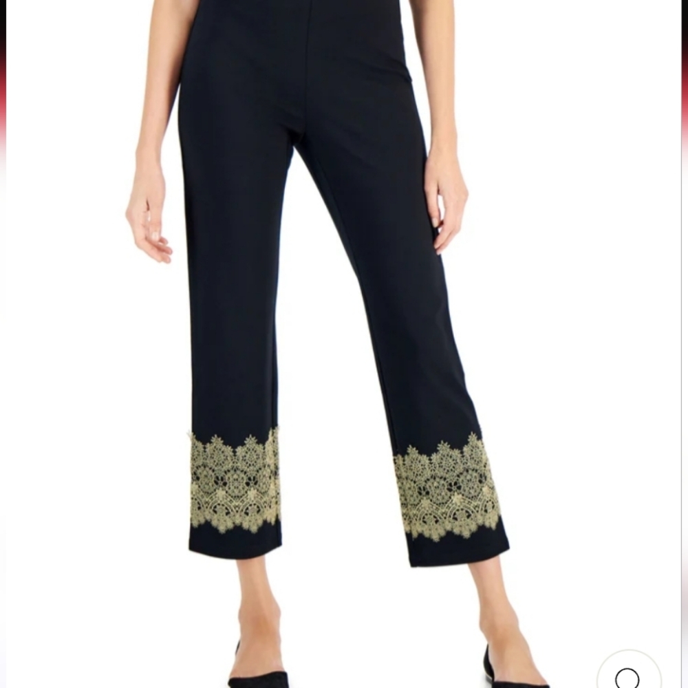 Sz L JM Collection Gold Lace Hem Black Pants